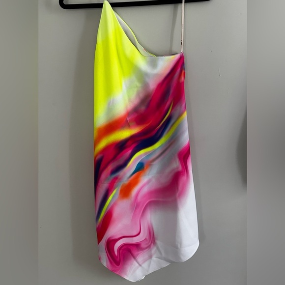 NWT ET OCHS Asymmetric One-shoulder Tie-dyed Crepe Mini Dress In Multicolor 6 - Picture 9 of 14